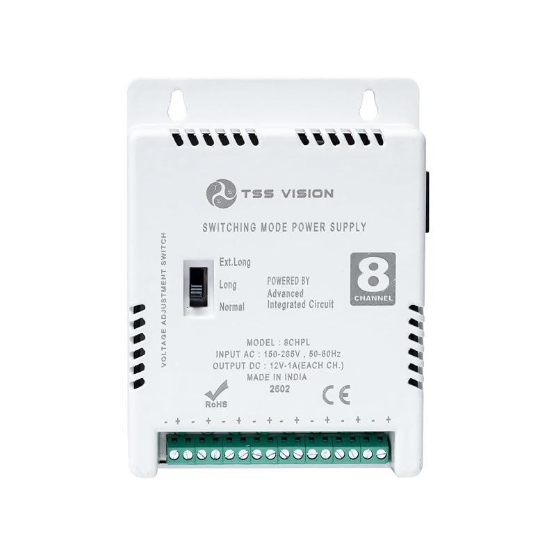 TSS Vision 8 Channel Switching Mode Power Supply, 12V DC Output, 1A per Channel, Model 8CHPL, White