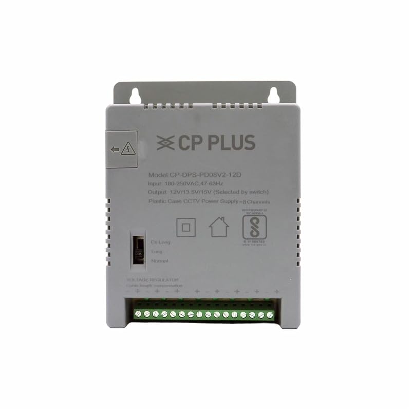 CP PLUS 8-Channel CCTV Power Supply SMPS | 12V 5A High Efficiency Adapter with LED Indicators | EMI Filter|Overload & Short Cir...