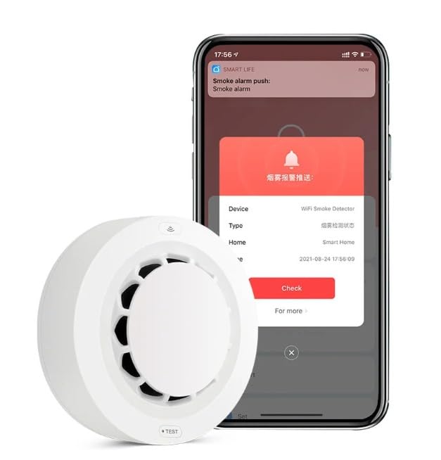 ROCKTECH Smart Smoke Detector with WiFi & Bluetooth â€“ 90dB Loud Alarm, Photoelectric Sensor, Real-Time Mobile App Alerts, Eas...