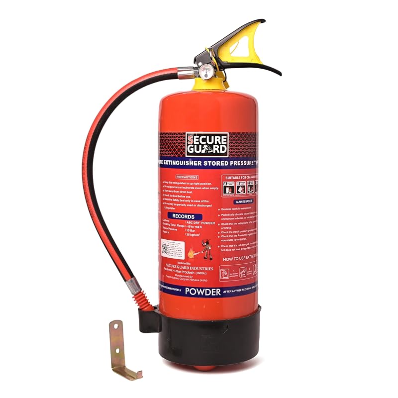 Secure Guard ABC Powder Type 6 Kg Fire Extinguisher Red Fire Extinguisher ISI Mark with Wall Mount Hook and How to use Instruct...