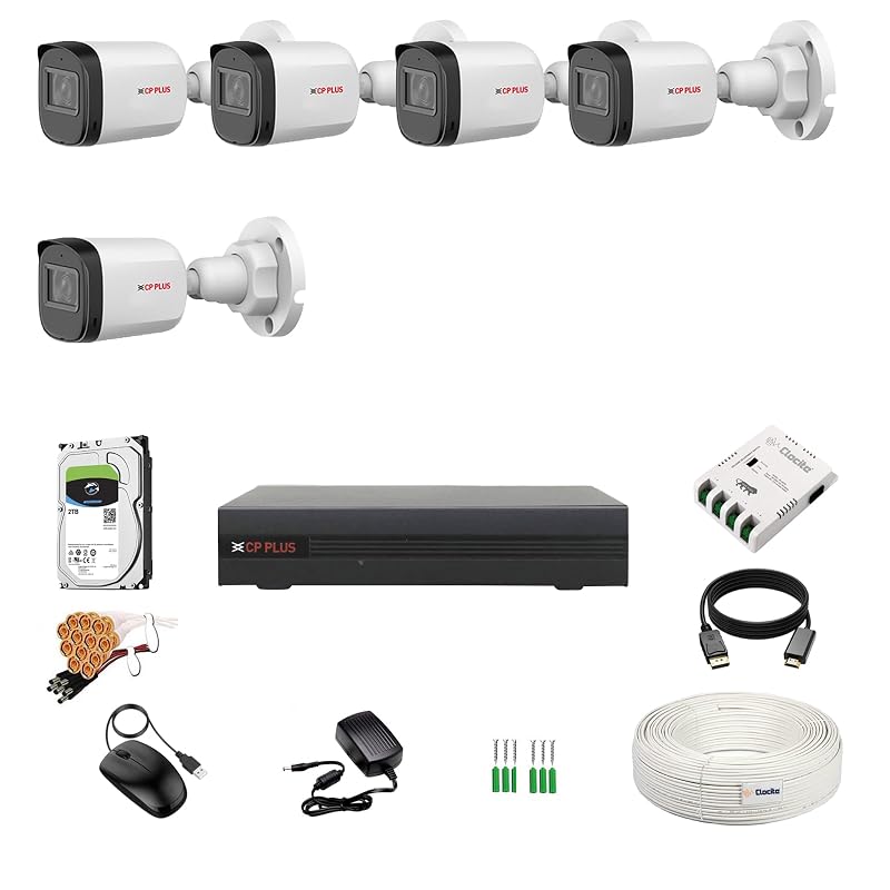 CP Plus 2.4MP 8 Channel DVR, 2.4MP 5 Bullet Cameras (Audio Recording) [Night Vision + Built-in MIC Audio + Crystal IR LEDs + Mo...