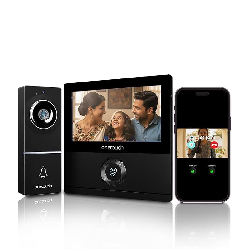 ONETOUCH BIS Certified Full HD Video Door Phone with 2-Channel DVR, SD Card Slot, Smart Lock & Sensor Integration, Voice Change...