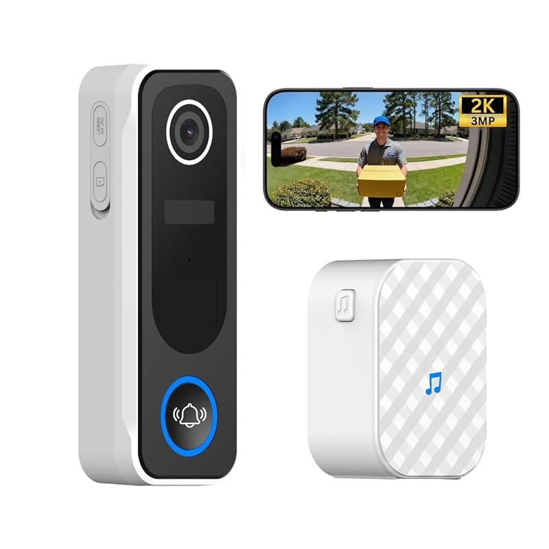 Delitech Smart Wireless Video Doorbell Plus | 3MP HD Resolution | See & Talk to Visitor on Call | Battery-Powered | AI Motion D...