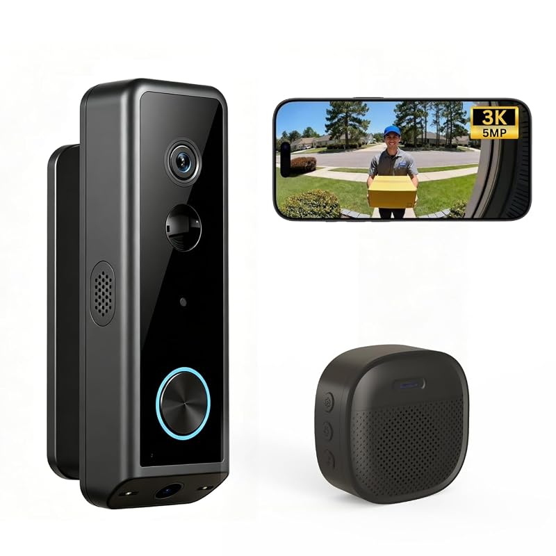 Delitech Smart Wireless Video Doorbell Ultra | Dual-Lens (5MP+5MP) | Wired or Battery Powered | 3K Head-to-Toe View | 2-Way Tal...